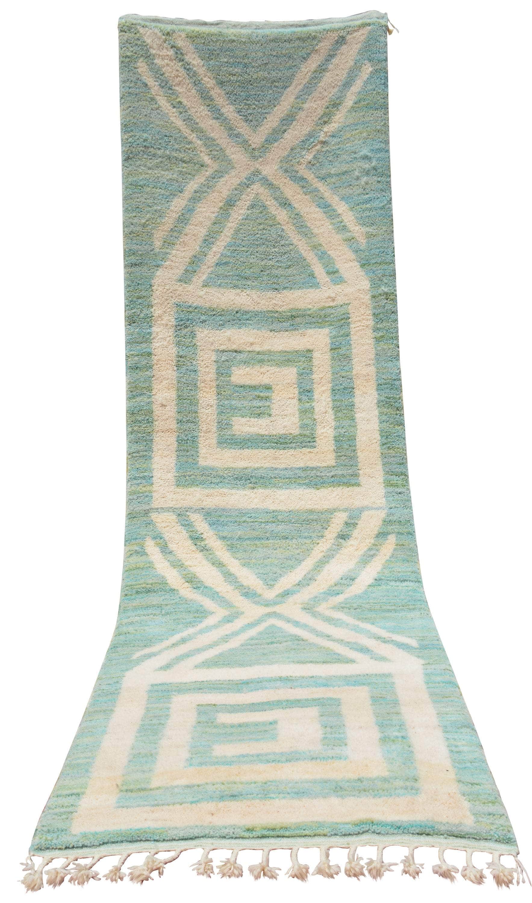 Mali (3'4" x 12'4") - Aqua Mud Cloth Inspired Moroccan Runner Rug - Image 5