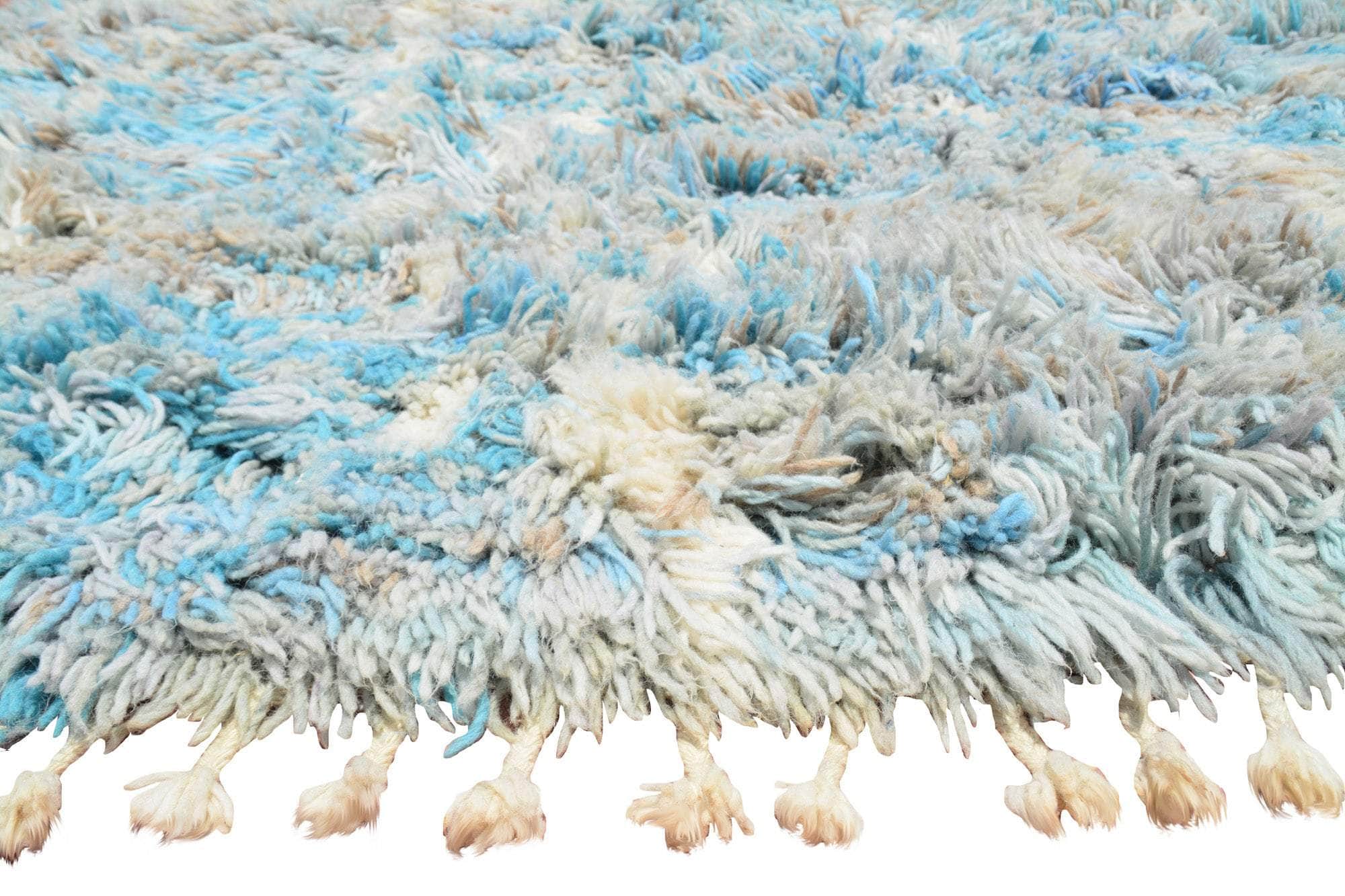 Waves On Shore (5'8" x 8'4") - Ultra Shaggy Baby Blue & Cream Moroccan Rug - Image 3