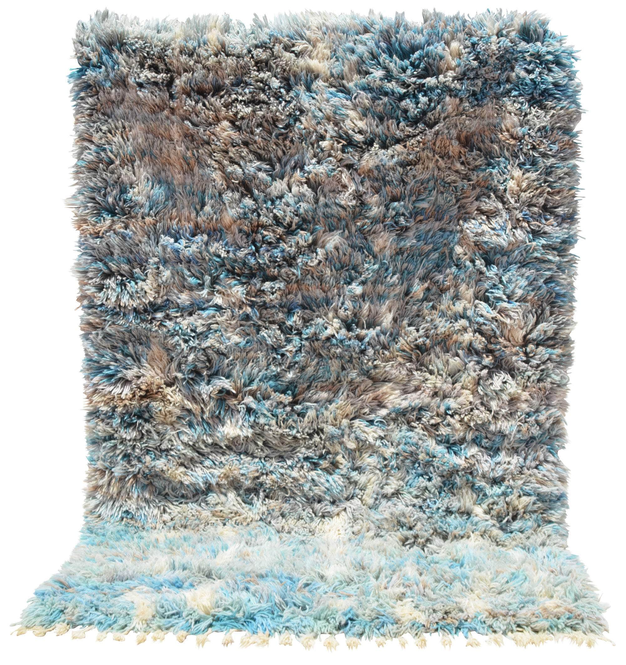 Waves On Shore (5'8" x 8'4") - Ultra Shaggy Baby Blue & Cream Moroccan Rug - Image 5